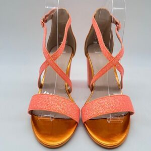 Allegra K Heeled Sandals Womens 6 Glitter Orange Strappy Criss Cross Ankle Strap